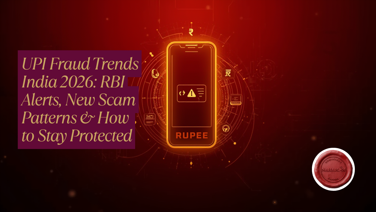 UPI frauds trends India 2026 showing mobile payment alert with rupee symbol and cyber fraud warning illustration